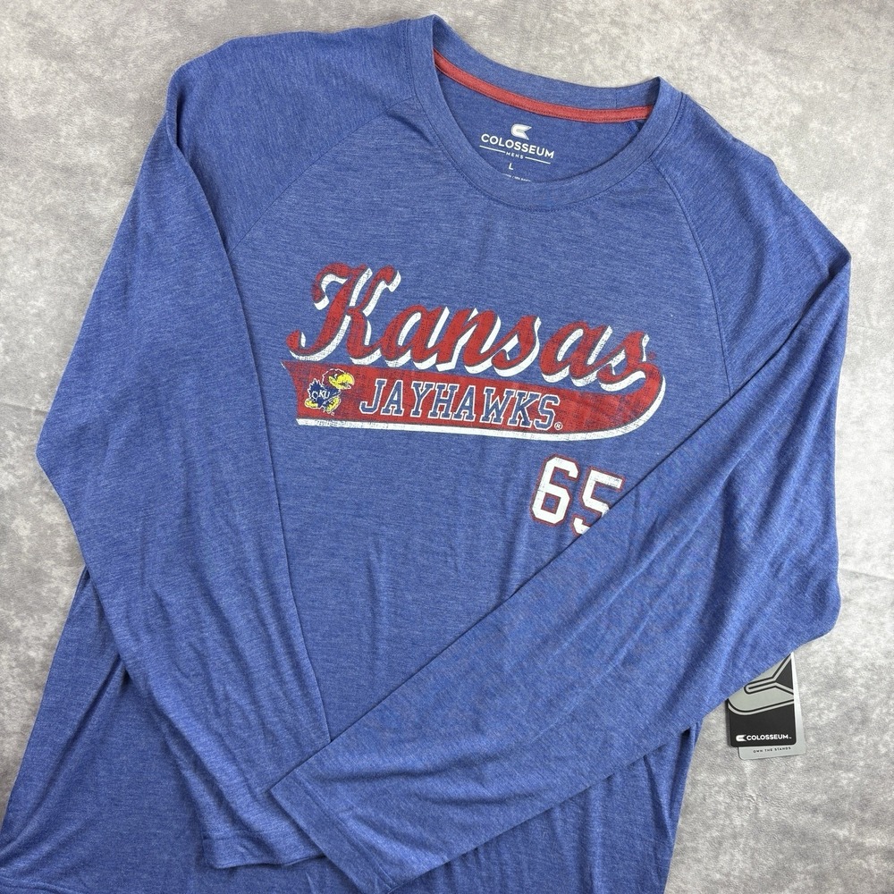 Kansas Jayhawks Long Sleeve Shirt Mens L Blue College NCAA Sample Rare NEW